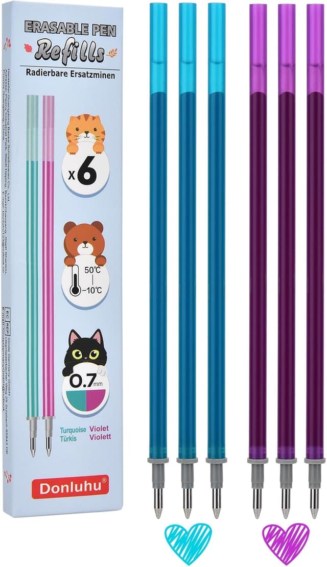 Detalle 2 de Donluhu radierbare Ersatzminen (13 cm) – 0,7 mm Stiftspitze, 12er Pack in Blau/Schwarz/Türkis/Violett