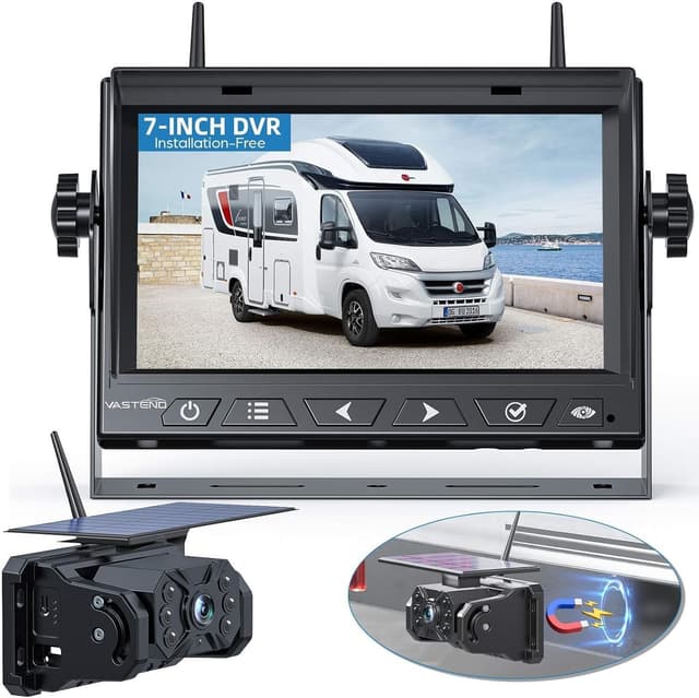 Detalle de VASTEND Solaire Caméra de recul sans fil 7 pouces IPS 1080P (batterie 10000 mAh, angle 170°)