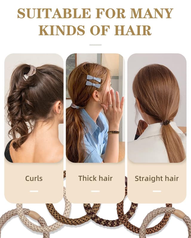 Detalle de Kisvic Mädchen Haargummis (10er-Set) – mehrfarbige geflochtene Zopfgummis in Braun für dickes & lockiges Haar