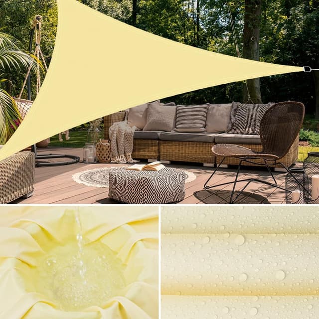Detalle 2 de OFFCUP Sun Shade Sail 2x2x2m (160gsm) waterproof triangular canopy with 90% UV block and rope – Beige
