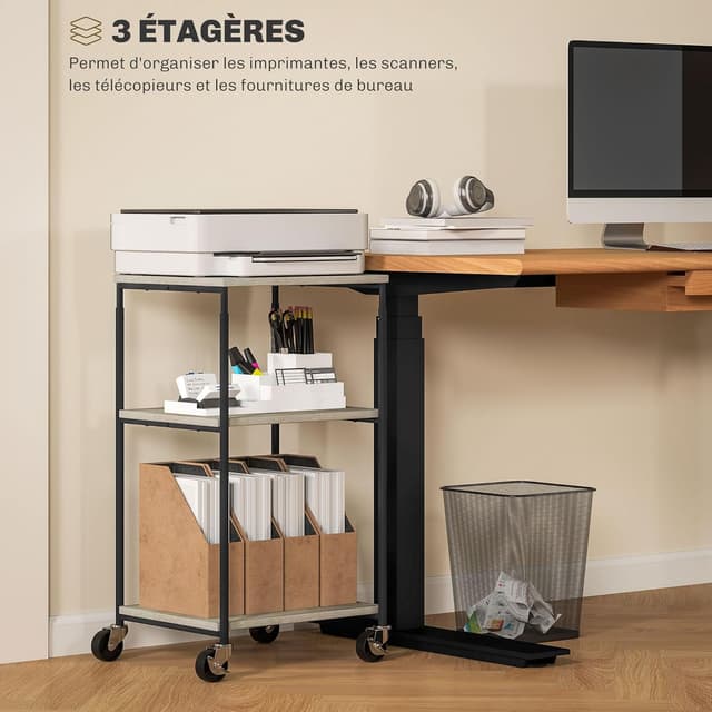 Detalle 2 de HOMCOM Support d'imprimante à 3 niveaux 72,5/81,5 cm