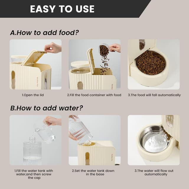 Detalle de Gardner Pet automatischer Futter- und Wasserspender für Katzen/Hunde (2 Näpfe, 3 L + Edelstahl, ohne Strom) – Beige