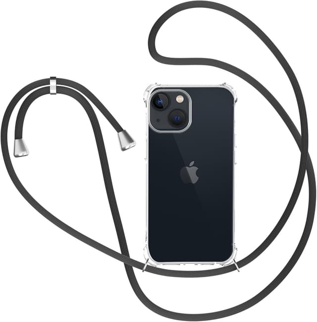 Detalle de XTCASE Coque pour iPhone 15 transparente en silicone TPU avec tour de cou et cordon (noir)