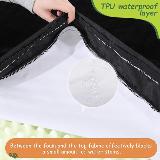 Detalle de KSIIA Large Washable Orthopedic Dog Crate Bed with Waterproof Removable Cover, 88x55x7cm (Black)