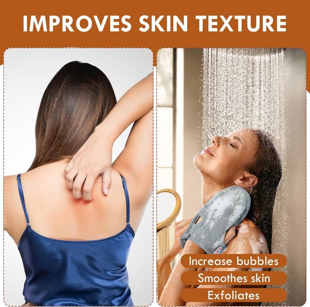 Detalle 2 de URAQT Guanto Esfoliante Corpo (2 pezzi) per doccia e bagno, per rimuovere pelle morta e impurità