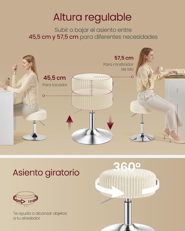 Detalle 1 de VASAGLE LJB128WD01 sgabello da trucco 360°