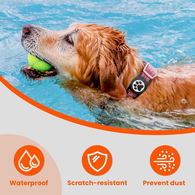 Detalle 2 de ilFindYou IP68 Waterproof AirTag Dog Collar Holder (Black & Pink) — Silicone Case Compatible with Apple AirTags