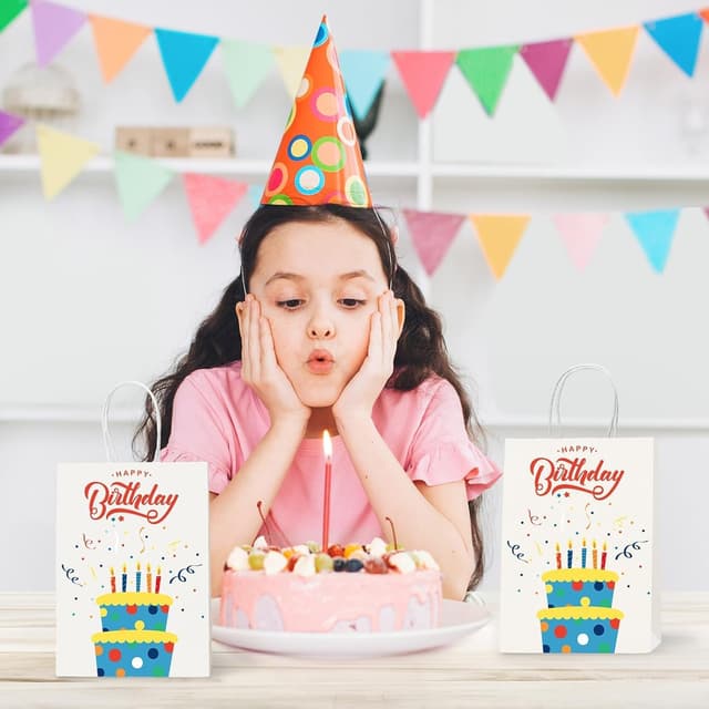 Detalle de Switory 12er Geburtstag Geschenktüten (15 x 8 x 21 cm) mit Henkel, weiß – „Alles Gute zum Geburtstag“