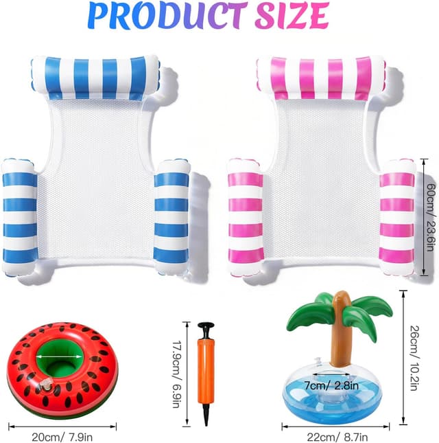 Detalle 2 de Cadoal 2 Pack Lilo Pool Inflatables 4-in-1 Water Hammock Set with Drink Holders and Air Pump