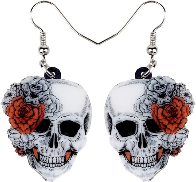 Thumbnail 6 de LONYOO Acryl-Schädel-Ohrhänger für Halloween und „Tag der Toten“ – leicht, beidseitig bedruckt, mit Samtbeutel