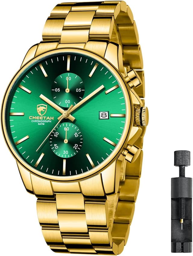 Detalle de Affute Orologio da uomo in acciaio inox e metallo, cronografo al quarzo impermeabile (3 ATM) con data e lancette colorate