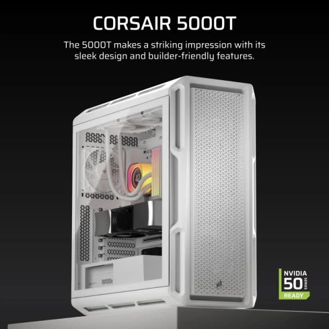 Detalle 2 de Corsair 5000T Mid Tower Cristal Templado USB-C blanca 🖥