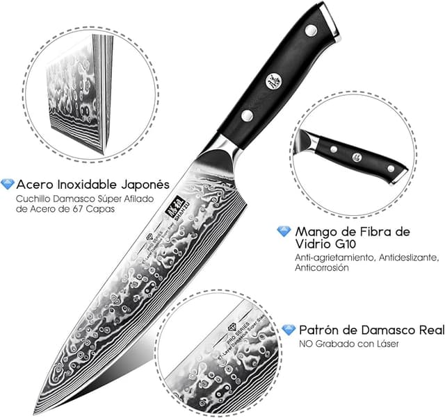 Detalle 2 de SHAN ZU Cuchillo Damasco 20cm 🍴 - Profesional & Versátil