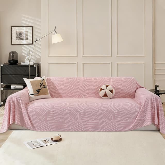 Detalle de Housse de canapé Ystyle 4 places 200x380 cm – protection anti-griffes pour animaux, antidérapante et décorative (rose)