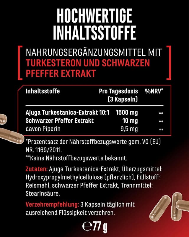 Detalle de GEN German Elite Nutrition Turkesteron Max (120 Kapseln) – Extra hochdosiert mit 1.510 mg Tagesportion
