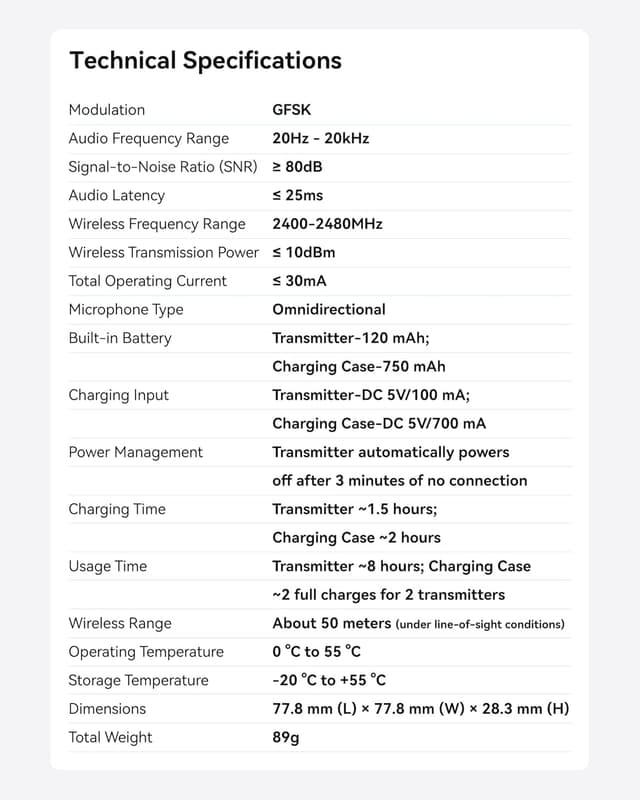 Thumbnail 6 de Vention mini microfono wireless per iPhone 17/16/15 Pro Max e Android (USB-C, Bluetooth, lavalier) con custodia di ricarica 24 ore