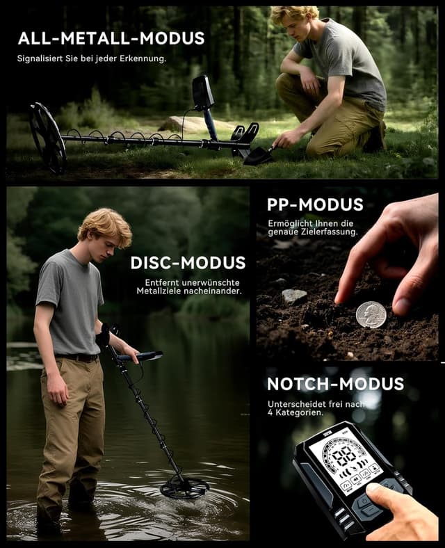 Thumbnail 5 de SUNPOW Wiederaufladbarer Metalldetektor 11 Dual-D Spule