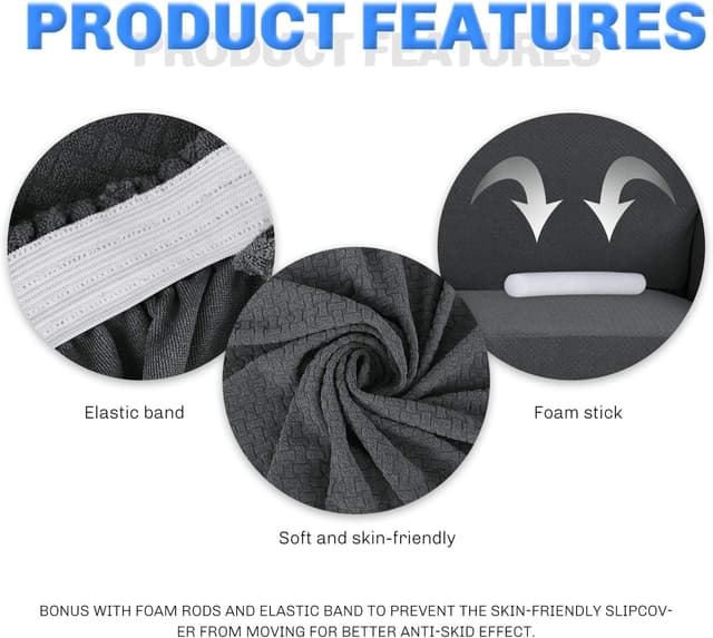 Detalle 2 de MAXIJIN Creative Jacquard housse de canapé 3 places super extensible antidérapante, gris foncé