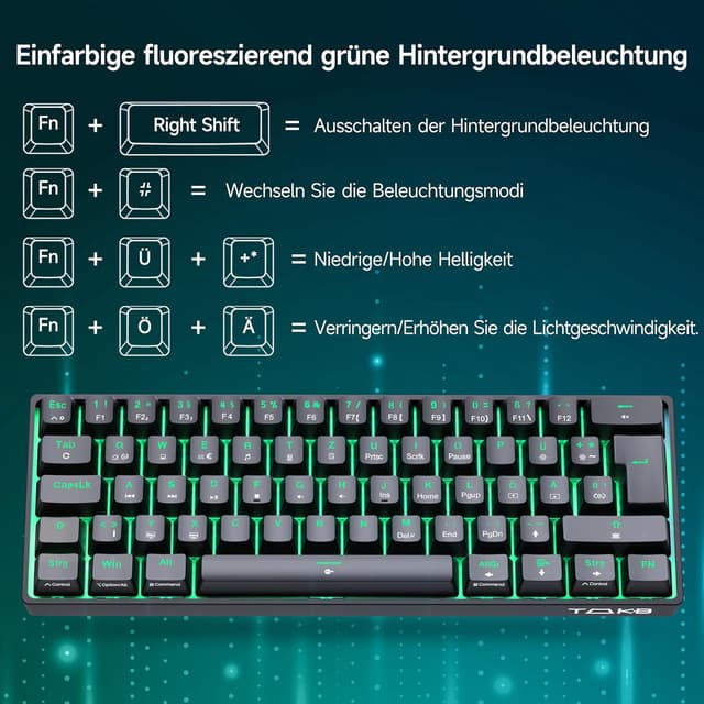 Thumbnail 4 de TMKB T61SE Gaming Mechanische Tastatur (61 Tasten) mit deutschem QWERTZ und roten Schaltern