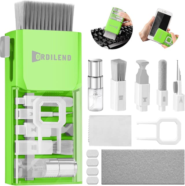 Detalle de Ordilend Tastatur Reinigungsset „Alles-in-einem“ für iPhone Pro & Geräte – Screen Cleaner Kit mit Bürsten, Mikrofasertüchern und Spray