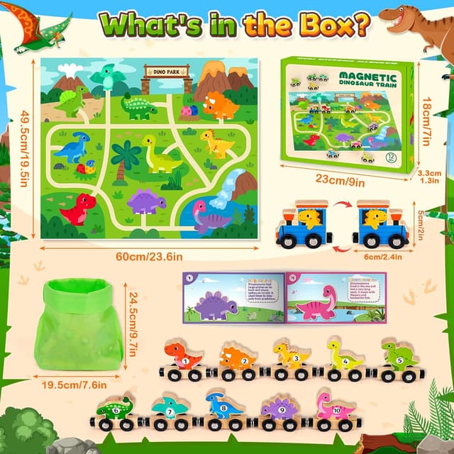 Thumbnail 6 de Toddler Wooden Magnetic Dinosaur Train Set (11 cars) for ages 1–3