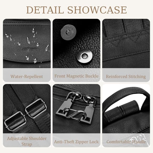 Detalle 2 de LEASOUL vegan leather anti-theft rucksack bag for women with RFID card sleeves