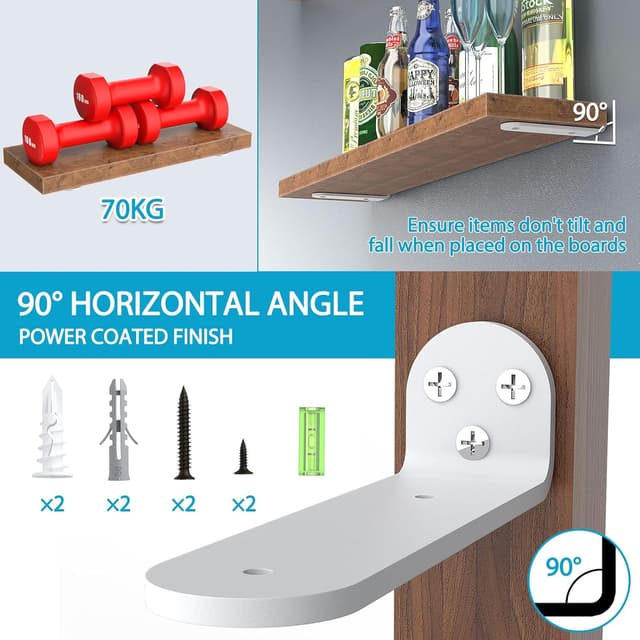 Detalle de WELDUN 6 Regalhalterungen als Schwerlast-Winkel für Wandmontage, 10 cm (bis 70 kg), weiß