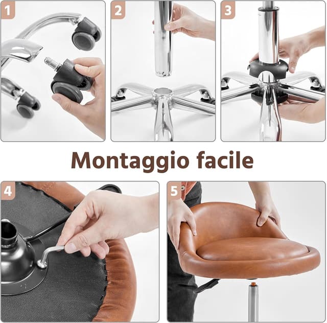 Thumbnail 6 de Yaheetech sgabello estetista con ruote regolabile in altezza, girevole 360° e schienale in ecopelle