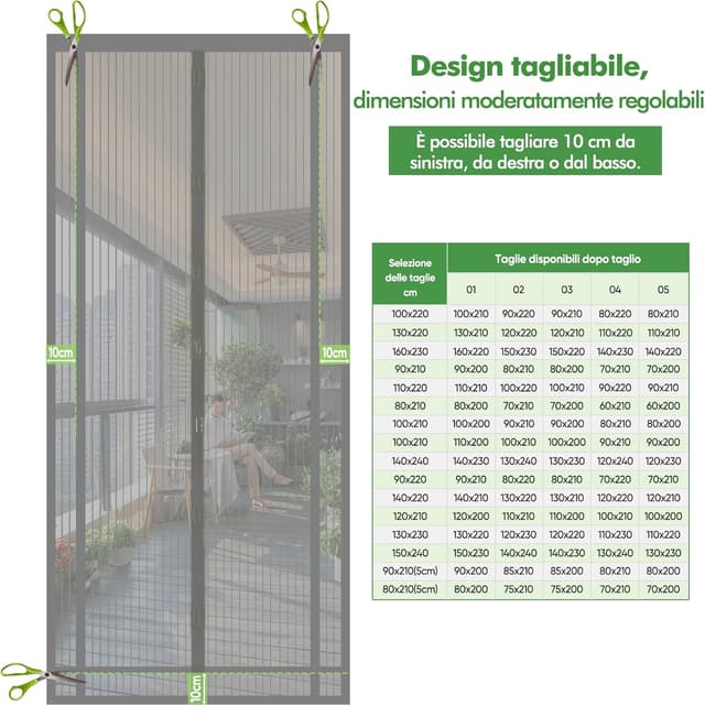 Detalle 2 de Sekey Tendina magnetica per zanzariera 160x230 cm grigia, tagliabile per porte da balcone e terrazzi