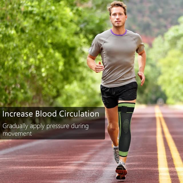 Detalle de Ruilaibao Full Leg Compression Sleeves (2 Pack) with Adjustable Wraps – Green, X-Large