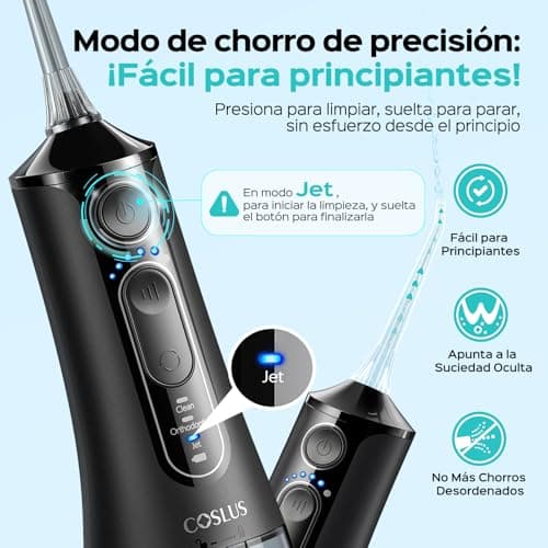 Detalle de COSLUS C51 irrigador dental bucal portátil inalámbrico con 3 modos, 18 niveles y depósito de 300 ml (IPX7)
