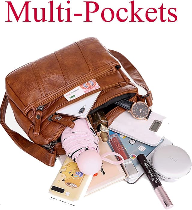 Detalle 1 de Women’s Cross Body Bag in Soft PU Leather with Adjustable Strap and Multi-Pocket Layout