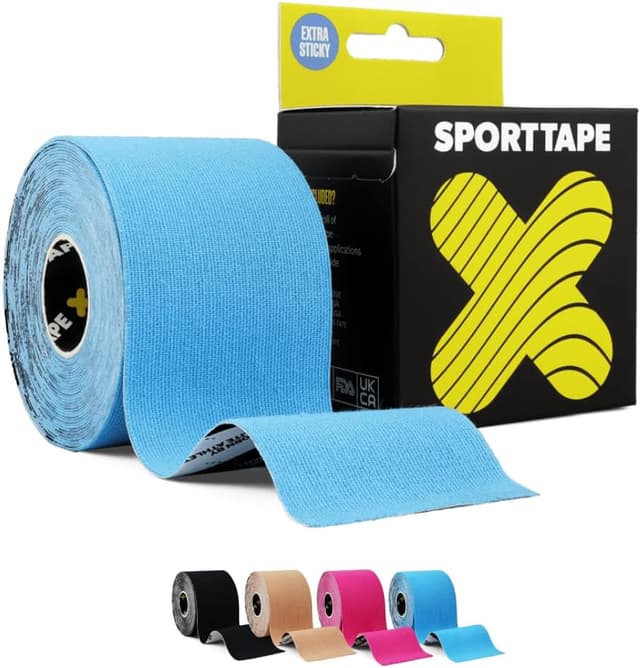Detalle de SPORTTAPE Original K Hypoallergenic Kinesiology Tape Roll 5cm x 5m (Blue) – waterproof support for shoulder, back & joints