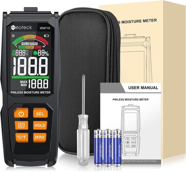 Detalle de Neoteck pinless damp meter for walls — non-invasive moisture detector up to 20mm