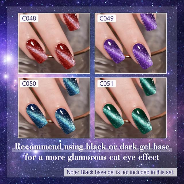 Detalle de Shining She UV Nagellack CatEye-Set (4 Farben) mit Magnet – Burgund, Rot, Lila, Blau/Grün/Glitzer, 8 ml