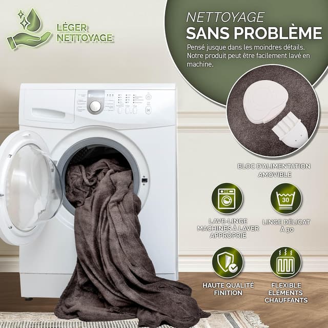 Detalle de Sinnlein Chauffe-lit surmatelas chauffant 160 x 120 cm marron, 9 niveaux et arrêt automatique