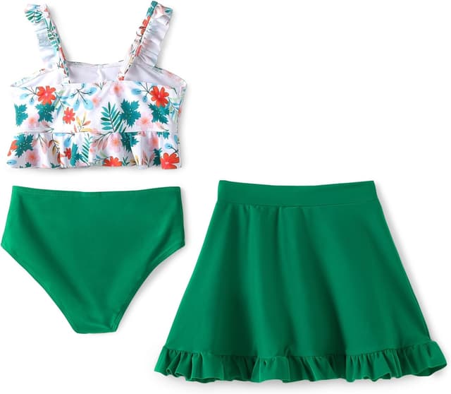 Detalle 2 de PATPAT Costume Bambina 3 Pezzi Bikini (Top + Slip + Gonna) per mare e piscina 5-12 anni