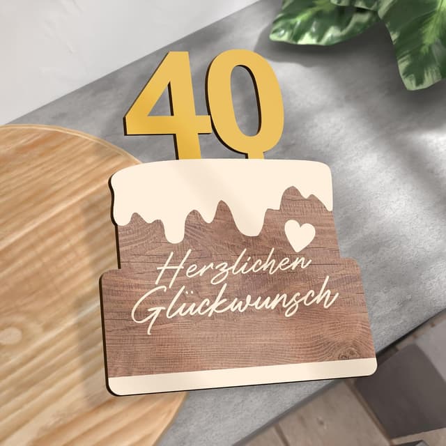 Thumbnail 2 de 40 Geburtstag Karte mit Umschlag aus Holz