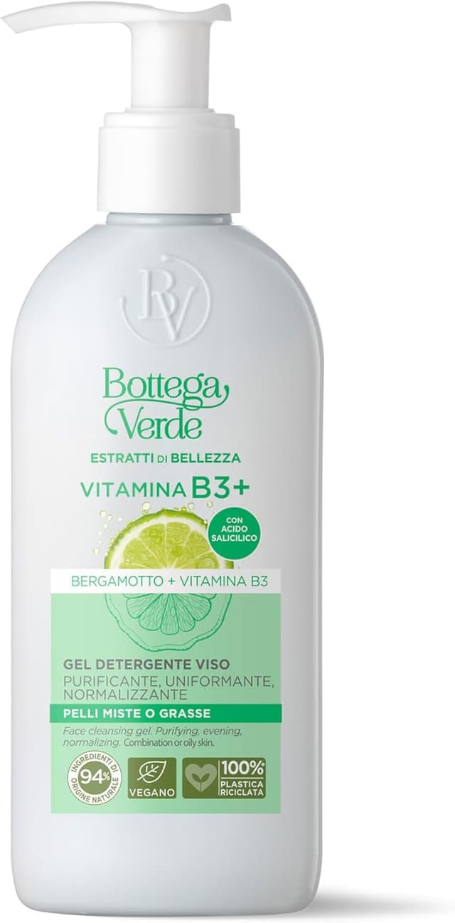 Detalle de Bottega Verde Vitamina B3+ gel detergente viso con B3 e bergamotto, azione purificante e normalizzante, 200 ml