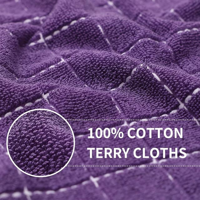 Thumbnail 1 de Homaxy Cotton Terry Kitchen Towels & Dishcloths Set (Purple), Checkered Assortment, Set of 8