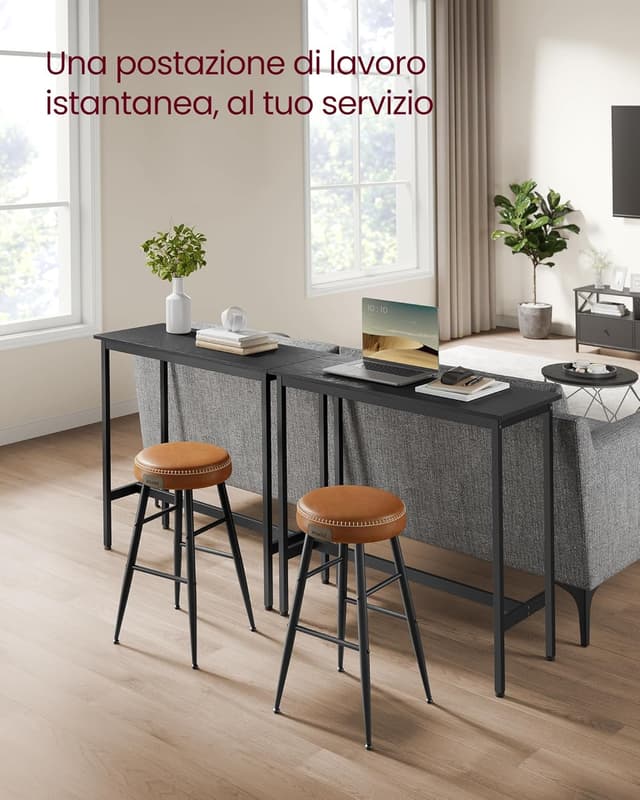 Detalle de VASAGLE Bar Rettangolare Stretto LBT010B56: tavolo da pranzo in metallo 40 x 100 x 90 cm, ebano e nero inchiostro