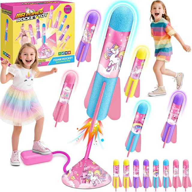 Detalle de Anginne Unicorn Jump Rocket Toy (8 foam rockets) outdoor air blaster for kids aged 3–12
