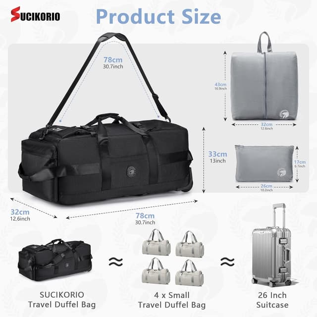 Detalle de SUCIKORIO Borsone da viaggio con ruote 3 in 1 (zaino/bagaglio a mano) da 78x33x32 cm