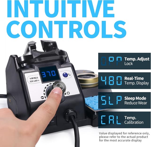 Detalle de YIHUA 926LED-IV 60W Lötstation mit 90–480°C, Entlötpumpe & Zubehör-Set (inkl. 2 helfenden Händen)