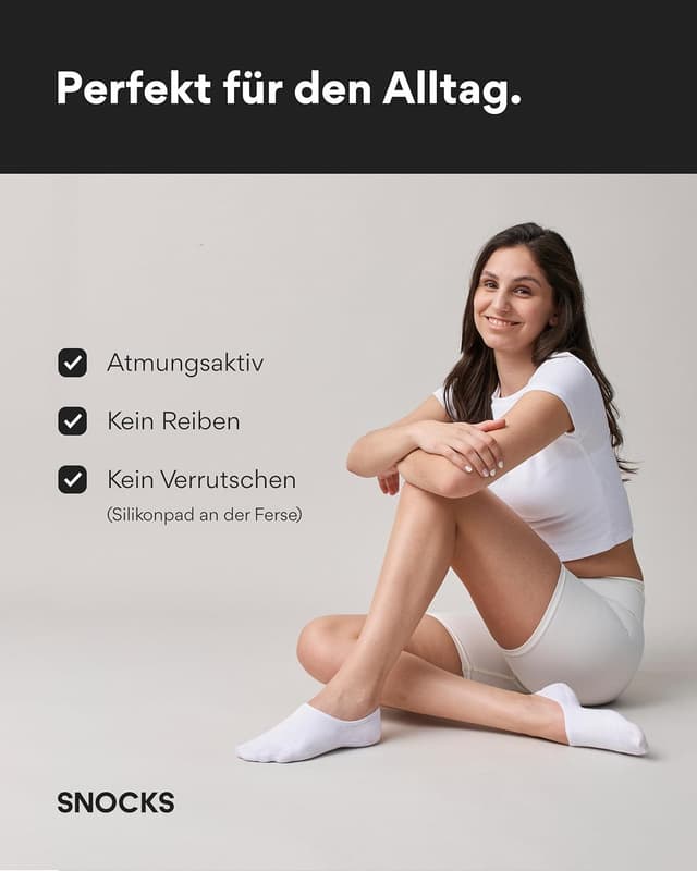 Detalle 2 de Snocks No-Show Füßlinge aus Bio-Baumwolle (6 Paar) – rutschfest mit Silikonstreifen, Gr. 35–50