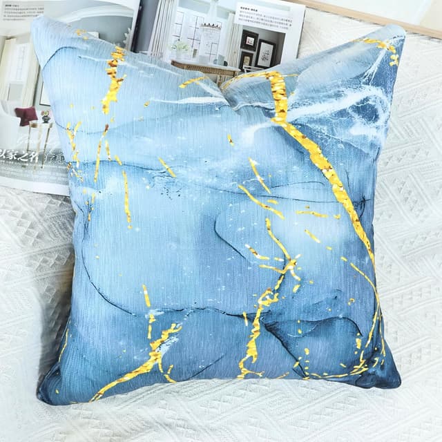 Detalle de OYIMUA 2er-Set Deko-Kissenbezüge 40x40 Blau aus Chenille (40 x 40 cm)