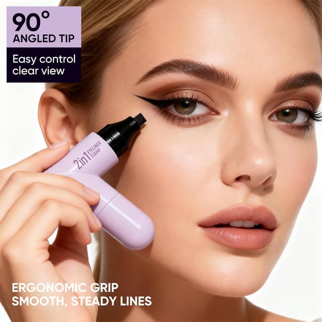 Detalle de 2CHILL 2er-Set drehbarer Eyeliner-Stempel (schwarz + braun), wasserfest & schweißfest