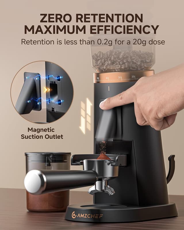 Detalle 2 de AMZCHEF Electric Burr Coffee Grinder with 75 grind settings and near-zero retention