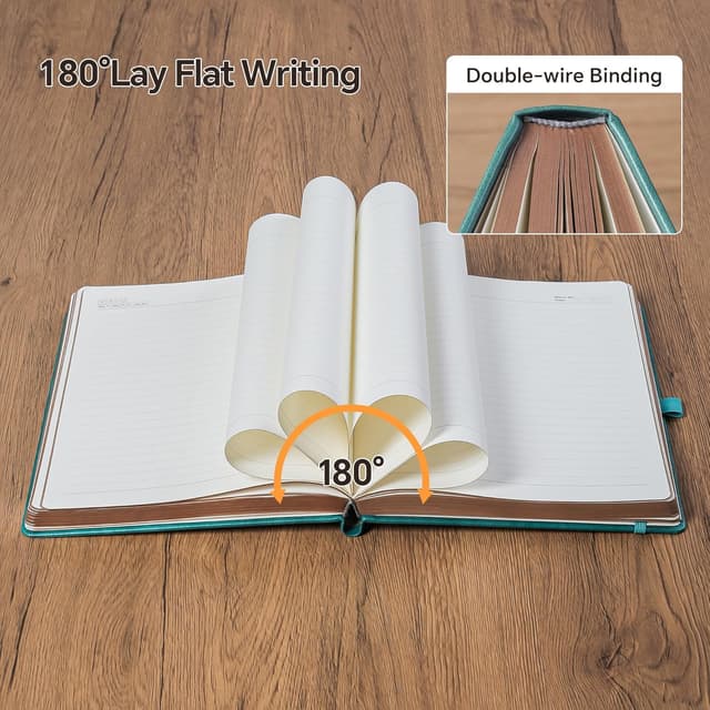 Detalle 2 de HwxBen B5 Leather Journal (Seagreen) – 360 Lined Pages, Lay-Flat, Ribbon Bookmarks & Pen Holder