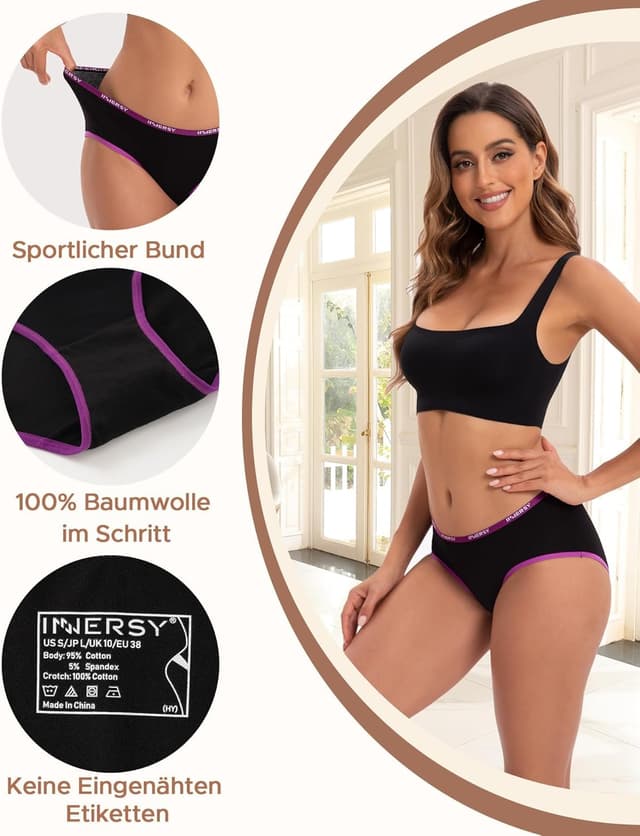 Detalle 2 de INNERSY Unterhosen Damen Hipster 6er Pack